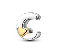 Jokmeo Damen Buchstabe C Charm Anhänger in 925 Sterlingsilber mit goldenem Herzmuster, kompatibel mit Pandora sowie europäischen Armbändern und Halsketten, passend für Frauen und Mädchen.