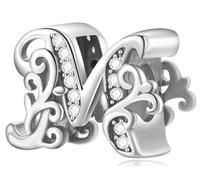 Jokmeo Damen Buchstabe M Charm Anhänger in 925 Sterlingsilber mit Muster, kompatibel mit Pandora sowie europäischen Armbändern und Halsketten, passend für Frauen und Mädchen.