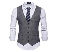 JOLIME Herren Westen Tweed Retro Anzugweste Business Hochzeit Freizeit Ärmellose Smoking Sakko Grau M