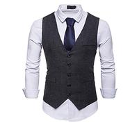 JOLIME Herren Westen Tweed Retro Anzugweste Business Hochzeit Freizeit Ärmellose Smoking Sakko Schwarz L