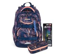 JOLLY Next Generation Rucksack, 8-teilig, verstellbare Schultergurte und Brustgurt, Zwei große Fächer, Seitentaschen für Trinkflasche, gepolsterter Tragegriff, Orange/Blau