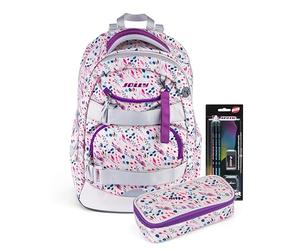 JOLLY Next Generation Rucksack, 8-teilig, verstellbare Schultergurte und Brustgurt, zwei große Fächer, Innenraumunterteilung, Seitentaschen für Trinkflasche, gepolsterter Tragegriff, Rosa/Violett