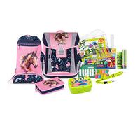 JOLLY Schultaschenset - Classic, 46-teilig, inkl. Turnbeutel, Schüttelpennal und Federpennal, mit reflektierendem und kindergerechtem Verschluss, Sicherheitsstreifen für Sichtbarkeit, Rosa/Violett