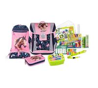 JOLLY Schultaschenset - Classic, 46-teilig, inkl. Turnbeutel, Schüttelpennal und Federpennal, mit reflektierendem und kindergerechtem Verschluss, Sicherheitsstreifen für Sichtbarkeit, Rosa/Violett