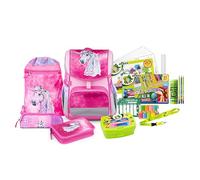 Jolly Schultaschenset - Ergonomic Flexi, 46-Teilig, inkl. Turnbeutel, Schüttelpennal und Federpennal, höhenverstellbarer Rücken mit Push-System, an Kindergröße anpassbar, Rosa