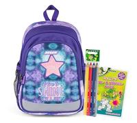 JOLLY Unisex Rucksack, Kindergarten, 6-teilig, verstellbarer Brustgurt, Sicherheitsstreifen für Sichtbarkeit, inkl. Buntstifte und Malbuch, geräumiges Hauptfach, Stern