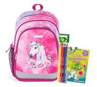 JOLLY Unisex Rucksack, Kindergarten, 6-teilig, verstellbarer Brustgurt, Sicherheitsstreifen für Sichtbarkeit, inkl. Buntstifte und Malbuch, geräumiges Hauptfach, Einhorn