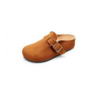 JOMIX Clogs Damen Kork Pantoletten mit Verstellbarer Schnalle | Geschlossene Zehe, Ergonomisches Kork-Fußbett, Rutschfeste PVC-Sohle, Hausschuhe Wildleder-Optik