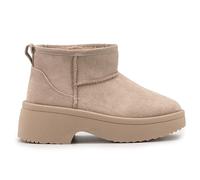 JOMIX Kurzschaft Stiefel Damen Winter Boots Keilabsatz Stiefeletten Warm Gefüttert mit Kunstfell Plateausohle Rutschfeste Profilsohle Slip-On Ankle Boots in Wildlederoptik WSB255313 Beige 39