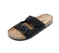 JOMIX Sommer Pantoletten Herren Kunstleder Sandalen Weiche Cork Fußbett Latschen Flache Strandschuhe Meer Strand Outdoor (Schwarz, 42 EU)