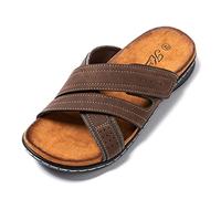 JOMIX Sommer Sandalen Herren Querriemen Pantoletten Herren Weiche Kunstleder Klettverschluss Latschen Rutschfeste Gummisohle Meer Strand Outdoor