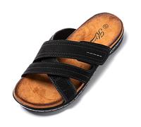 JOMIX Sommer Sandalen Herren Querriemen Pantoletten Herren Weiche Kunstleder Klettverschluss Latschen Rutschfeste Gummisohle Meer Strand Outdoor (Schwarz, 45 EU)