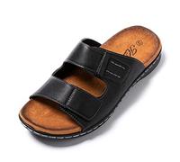 JOMIX Sommer Sandalen Herren Weiche Kunstleder Pantoletten Herren Einzeln Klettverschluss Latschen Rutschfeste Gummisohle Meer Strand Outdoor (Schwarz Größe Klein 1 Nummer, 41 EU)