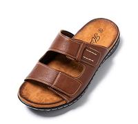 JOMIX Sommer Sandalen Herren Weiche Kunstleder Pantoletten Herren Einzeln Klettverschluss Latschen Rutschfeste Gummisohle Meer Strand Outdoor