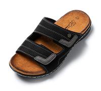 JOMIX Sommer Sandalen Herren Weiche Kunstleder Pantoletten Herren Klettverschluss Latschen Rutschfeste Gummisohle Meer Strand Outdoor (Schwarz, 43 EU)