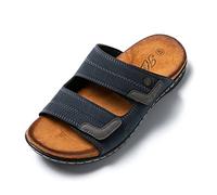 JOMIX Sommer Sandalen Herren Weiche Kunstleder Pantoletten Herren Klettverschluss Latschen Rutschfeste Gummisohle Meer Strand Outdoor (Marine, 45 EU)