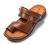 JOMIX Sommer Sandalen Herren Weiche Kunstleder Pantoletten Zehenring Latschen mit FerseRiemen Rutschfeste Gummisohle Wandern Meer Strand Outdoor (03 Khaki, 43 EU)