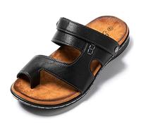 JOMIX Sommer Sandalen Herren Weiche Kunstleder Pantoletten Zehenring Latschen mit FerseRiemen Rutschfeste Gummisohle Wandern Meer Strand Outdoor (03 Schwarz, 42 EU)