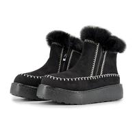 JOMIX Stiefeletten Damen Warm Gefüttert mit Fellkragen Plateau Seitlicher Reißverschluss Rutschfeste Bequeme Warmfutter Ankle Boots Winter für Alltag Stadt Spaziergänge WSB255307 Schwarz 38