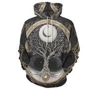 JooMeryer Herren-Kapuzenpullover, nordische Mythologie, Wikinger-Totem-Neuheit, 3D-Druck, langärmelig, Viking Life Tree Moon, 6X-large