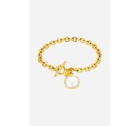 JOOP! Armband - Damen-T-Bar Armband aus Edelstahl mit Perlmutt-Anhänger & Kornblumen-Motiv, Ankergliederung, Karabinerverschluss, 20,5 cm, goldfarben