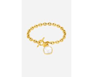 JOOP! Armband - Damen-T-Bar Armband aus Edelstahl mit Perlmutt-Anhänger & Kornblumen-Motiv, Ankergliederung, Karabinerverschluss, 20,5 cm, goldfarben