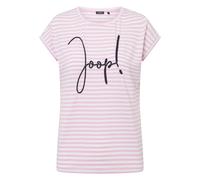 JOOP! Damen T-Shirt - Teri, aufgesticktes Logo, Kurzarm, Rundhals, Jersey, gestreift, Cotton Stretch Rosa/Weiß XL