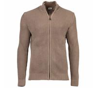 JOOP! JEANS Herren Strickjacke - Hajoros, Baumwolle, Grobstrick, Zipjacke, Stehkragen, Reißverschluss M Beige