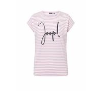 JOOP! Damen T-Shirt - Teri, aufgesticktes Logo, Kurzarm, Rundhals, Jersey, gestreift, Cotton Stretch Rosa/Weiß S