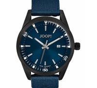 JOOP! Uhr - aus Edelstahl mit schwarzem Lederarmband, schwarzes Zifferblatt mit Datum & Wochentag, Quarzwerk, Leuchtzeiger, wasserdicht bis 50 m, 42 mm, Herren
