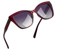 Joopin Acetat Sonnenbrille Damen Katzenauge 90er Modische und Polarisierte Brille Trendy Cat-Eye Chunky TR90 UV400-Schutz Cosplay Party zum Fahren (Weinrot Blau-grau)