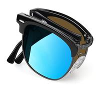 Joopin Faltbare Vintage Sonnenbrille Halbrahmen Herren Verspiegelte Blau Polarisiert Sonnenbrille Damen Retro UV400 Faltbrille (Verspiegelte Blau Faltbare)