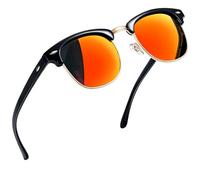 Joopin Klassische Halbrahmen Sonnenbrille Herren Polarisiert Retro Verspiegelte Sonnenbrille Damen Vintage UV400 Sunglasses Men Women für Fahren Tourismus (Verspiegelte Orange Rot)