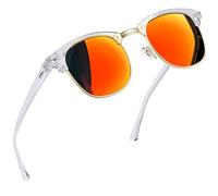 Joopin Klassische Halbrahmen Sonnenbrille Herren Polarisiert Retro Verspiegelte Sonnenbrille Damen Vintage UV400 Sunglasses Men Women für Fahren Tourismus (Transparent Verspiegelte Rot)