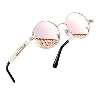 Joopin Runde Steampunk Sonnenbrille Herren Polarisiert Retro Sonnenbrille Damen Verspiegelt UV400 Vintage Hippie Brille Unisex für Cosplay Festival (Gold Rosa)