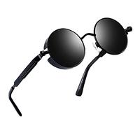 Joopin Runde Steampunk Sonnenbrille Herren Polarisiert Retro Sonnenbrille Damen Verspiegelt UV400 Vintage Hippie Brille Unisex für Cosplay Festival (Schwarz)