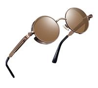 Joopin Runde Steampunk Sonnenbrille Herren Polarisiert Retro Sonnenbrille Damen Verspiegelt UV400 Vintage Hippie Brille Unisex für Cosplay Festival (Kupfer Braun)