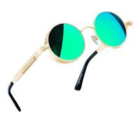 Joopin Runde Steampunk Sonnenbrille Herren Polarisiert Retro Sonnenbrille Damen Verspiegelt UV400 Vintage Hippie Brille Unisex für Cosplay Festival (Gold Grün Verspiegelt)