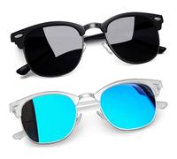 Joopin Schwarze Sonnenbrille Herren Polarisiert Halbrahmen Blau Verspiegelte Set und Vintage Sonnenbrille Damen Retro Brille (Matt Schwarz und Verspiegelte Blau)