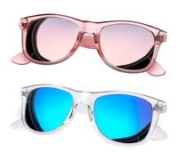 Joopin Zwei Paar Verspiegelte Blaue Sonnenbrille Herren Polarisiert UV400 Unisex Rechteckig Retro Damen Sonnenbrille Rosa für Fahren und Tourismus (Transparet Blau und Verspiegelt Rosa)