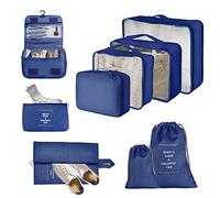 JOPHEK Reise Koffer Organizer Set 9-Teilige Packing Cubes, Multifunktionale Wasserdichte Packwürfel Kompression, Kofferorganizer, Kleidertaschen, Schuhbeutel, Kosmetiktasche für Reisen, Marineblau