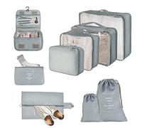JOPHEK Reise Koffer Organizer Set 9-Teilige Packing Cubes, Multifunktionale Wasserdichte Packwürfel Kompression, Kofferorganizer, Kleidertaschen, Schuhbeutel, Kosmetiktasche für Reisen, Grau
