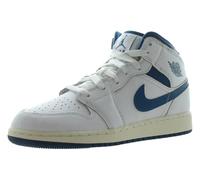 Jordan Big Kid's 1 Mid SE White/Industrial Blue-Sail (FN7432 141), White/Sail/Industrial Blue, 4 Big Kid