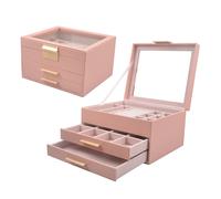 JORDAN&JUDY Schmuckkiste mehrlagig Kleine Ohrringbox Ringe Aufbewahrung Halskettenbox Schmucketui - 3-lagig Pink