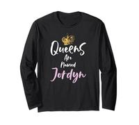 Jordyn Name Queen Personalisierte Frauen Mädchen Niedlich Rosa Schwarz Langarmshirt