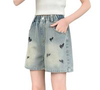 Jorts Baggy Damen Harajuku Fashion Baggy Mädchen Bermuda Shorts Jeans Shorts Sommer Kurze Hose Jeans Korean Fashion Knielang Streetwear (E-Light Blue, 10-11 Years)