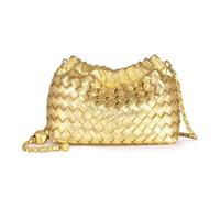 Joryin Kleine Umhängetasche für Damen, trendy, Knödeltasche, Clutch, Geldbörse für Damen, Abendtasche, Wolkengeldbörse, veganes Leder, Hobo-Tasche, Gewebtes Leder, goldfarben