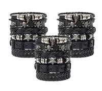 Jorzer 6er-Set schwarze Lederarmbänder verstellbar geflochten weich und elastisch Gothic-Armbänder Rock-Punk-Halloween-Totenkopf-Armbänder für Männer und Frauen Geschenkidee Lederarmbänder