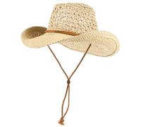 Jorzer Stroh Cowboyhut breiter Krempel Hohle Strohhüte für Männer atmungsaktivem Strandhut mit Kinngurt UV Schutz lässig stilvolle Sonnenhüte für Sommer -Sommer -Beige