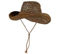 Jorzer Stroh Cowboyhut breiter Krempel Hohle Strohhüte für Männer atmungsaktivem Strandhut mit Kinngurt UV Schutz lässig stilvolle Sonnenhüte für Sommerkaffee im Freien im Freien